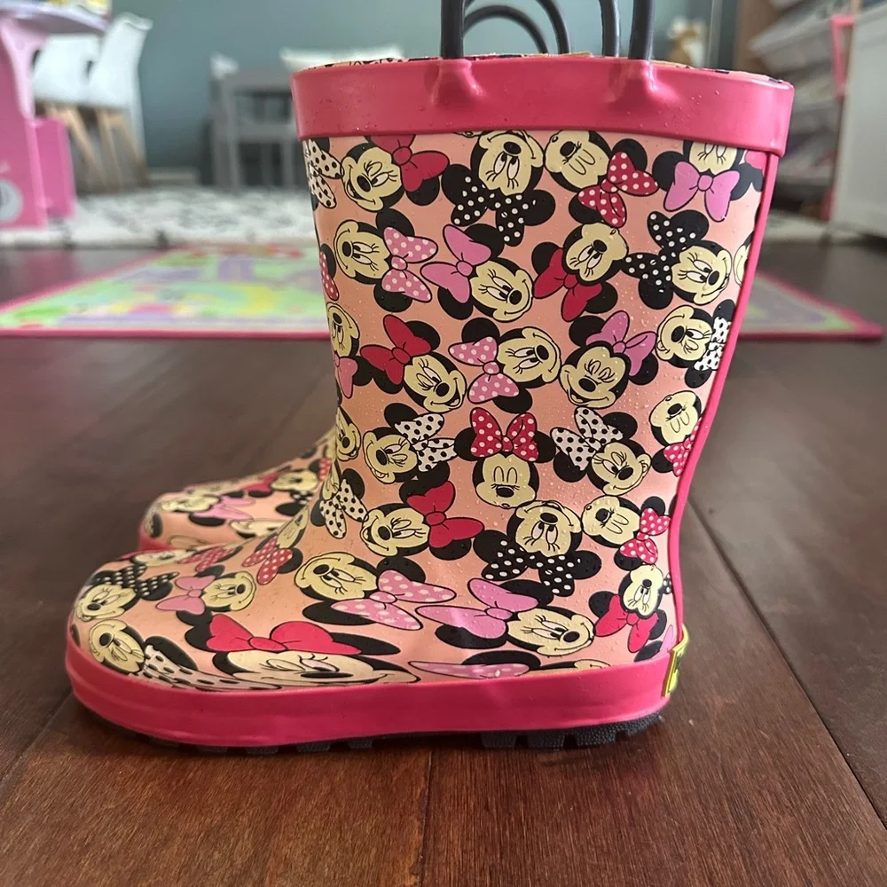 Western Chief Minnie Mouse Kids Rain Boots - Pink and Black - Picture 2 of 5